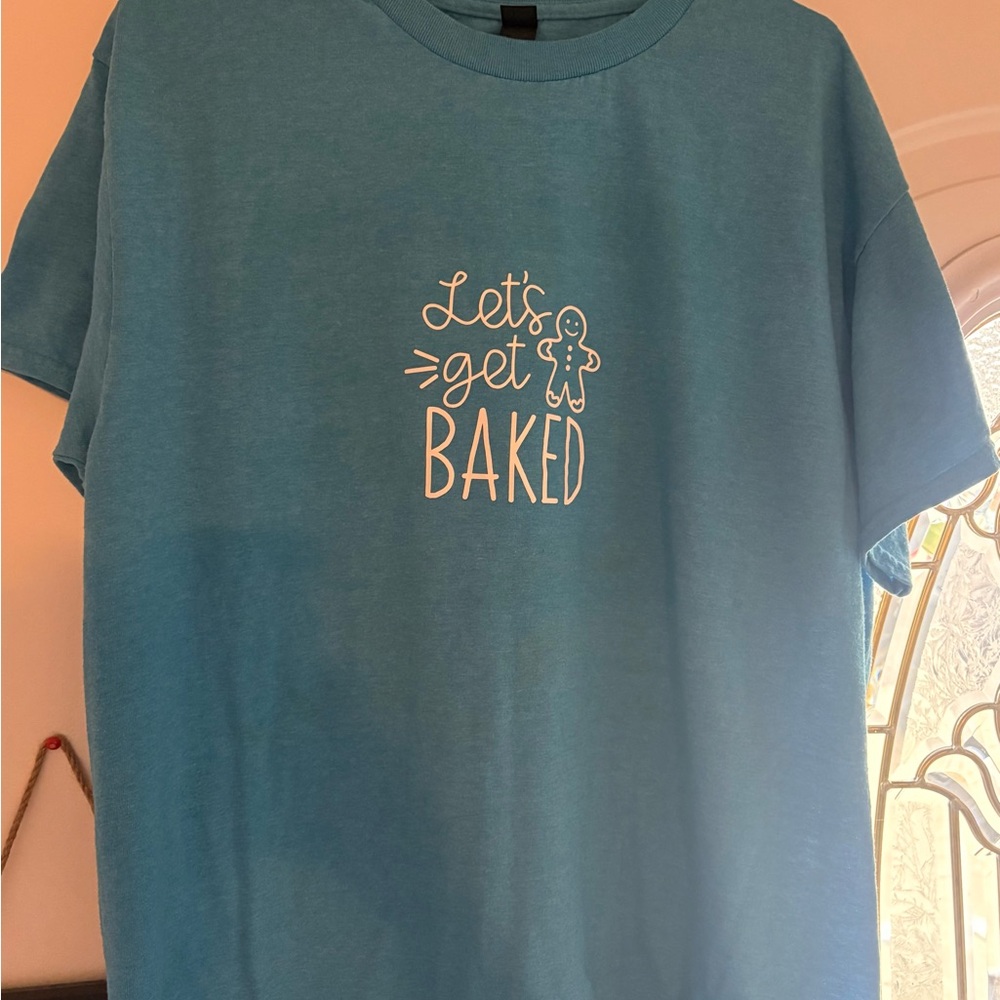 Gildan Light Blue Cotton T-Shirt “funny baking tee”